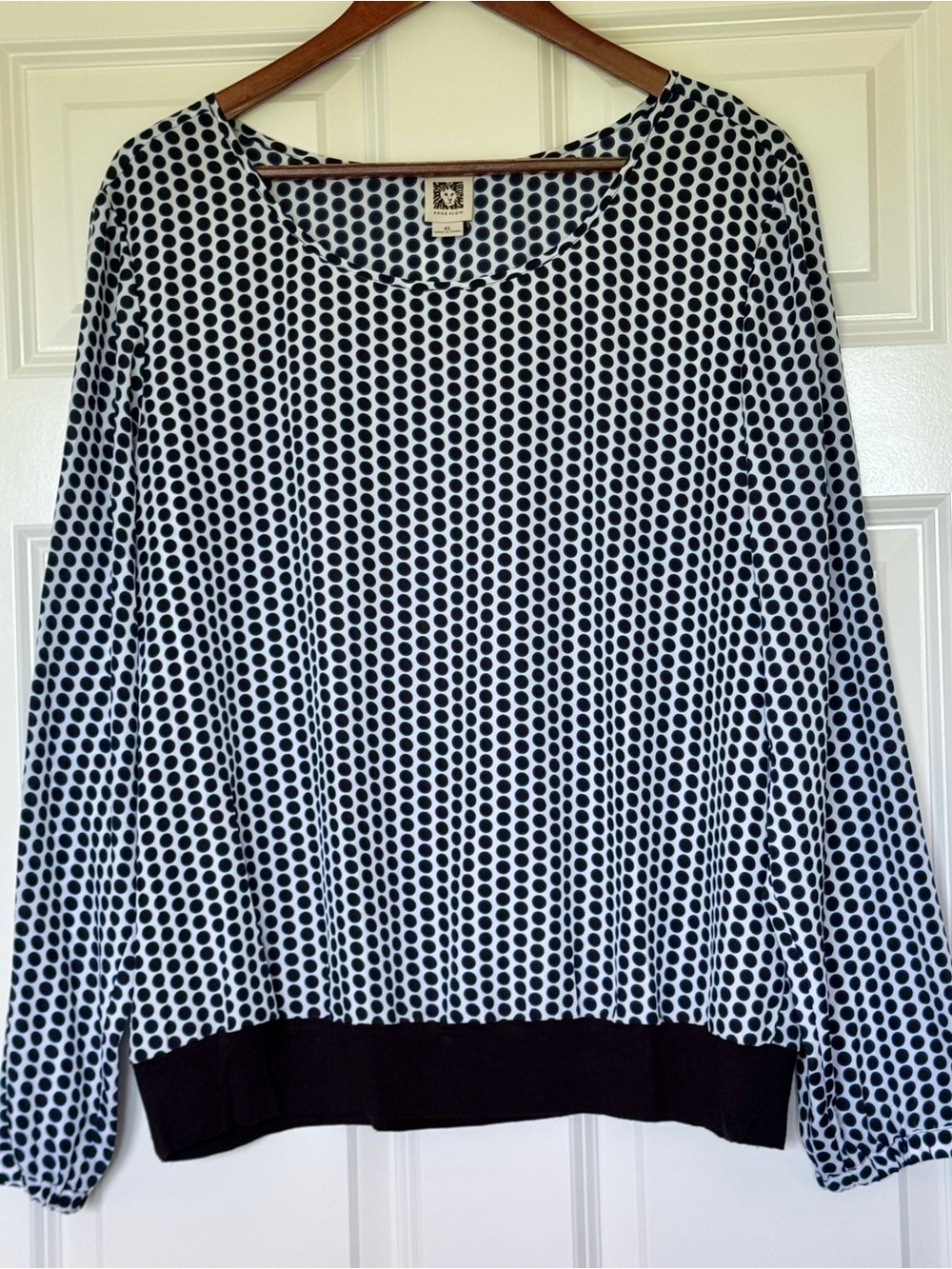 Anne Klein Blue and Black Dot Print Blouse
